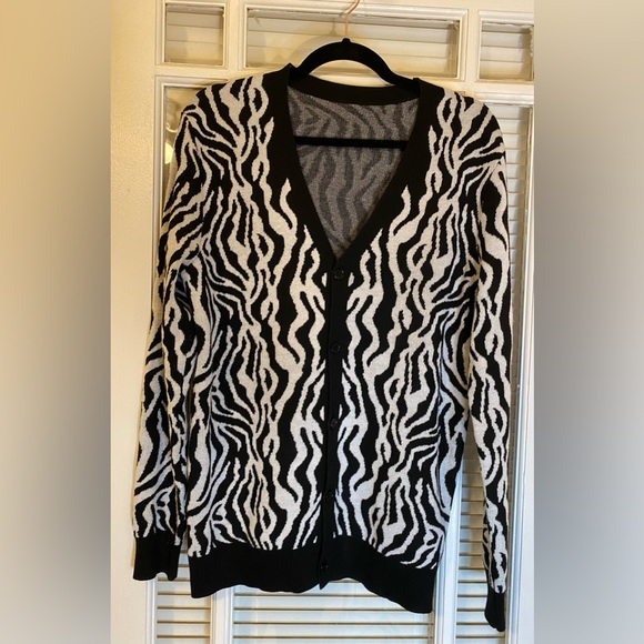 Zebra Print Button Down Sweater/ Cardigan - Picture 3 of 9
